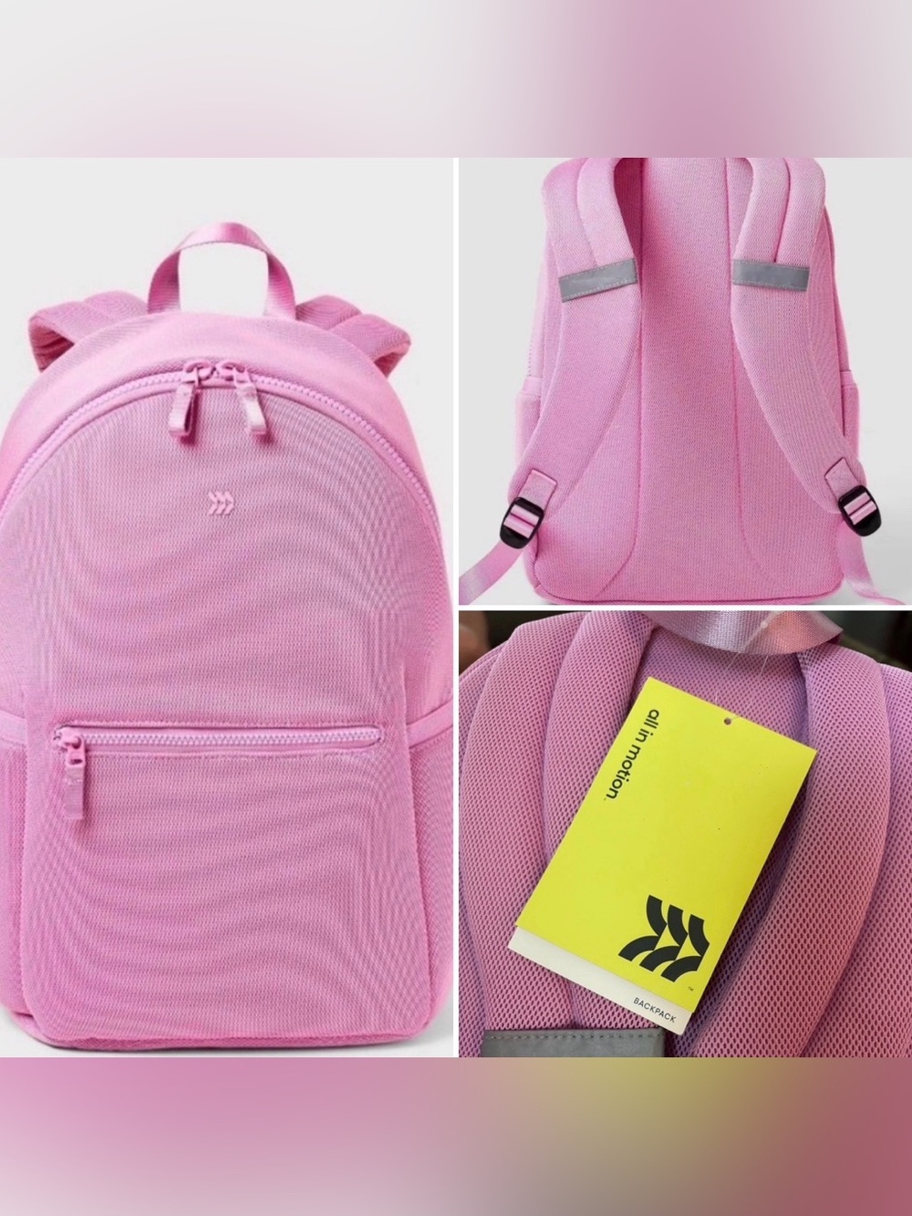 NWT All In Motion Pink 16” Padded Laptop Backpack w/ 2 Water Bottle Pockets